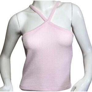 Forever 21 Ribbed Cami Tank Top Pink M Criss Cross Strap NWT Y2K Basic